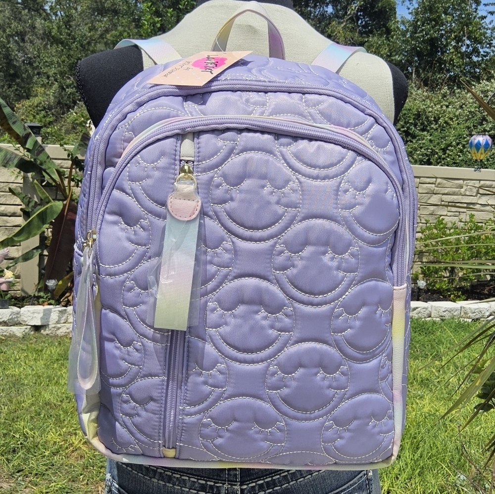 Betsey Johnson Purple Quilted Luv Betsey Smiley Face Backpack